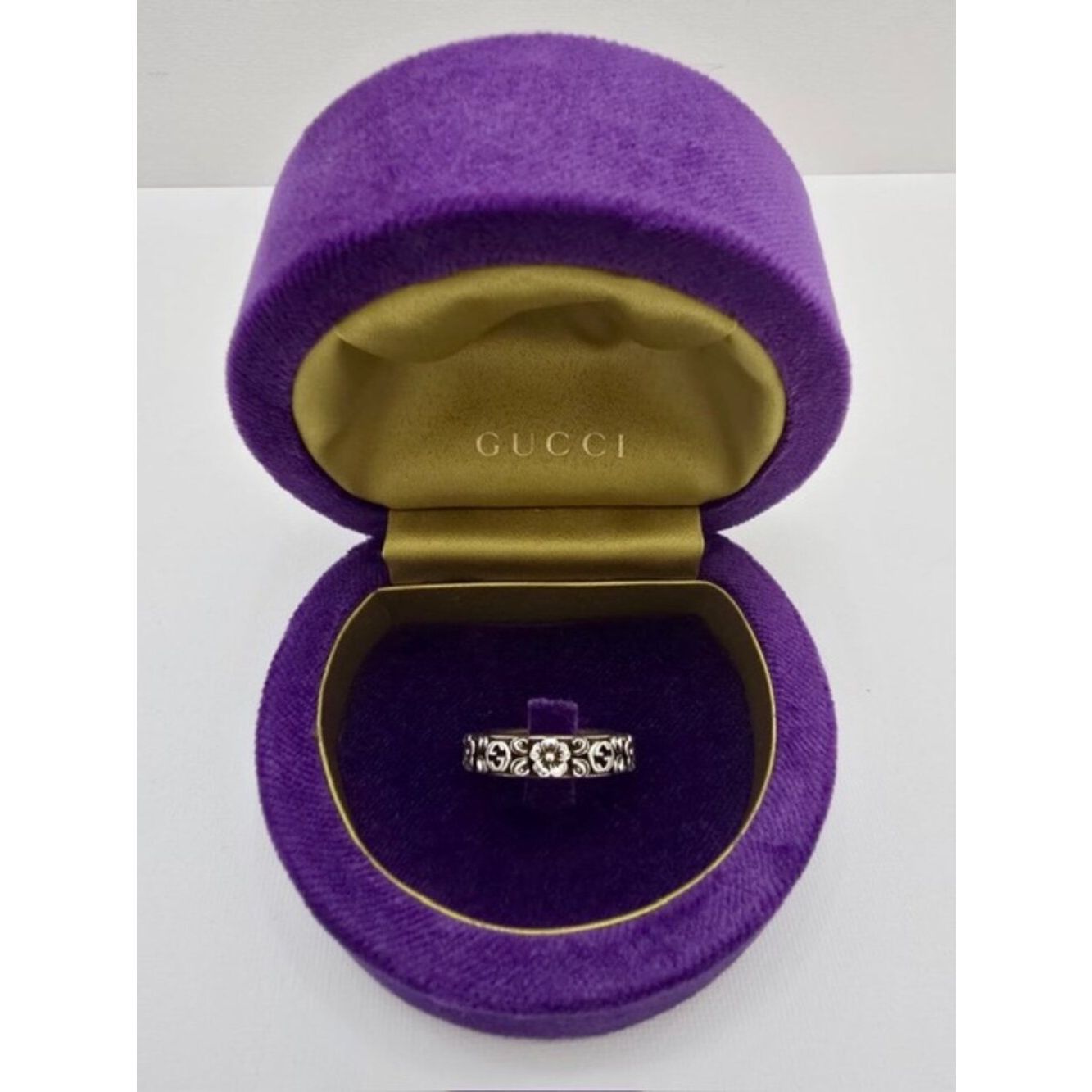 Gucci Interlocking G Flower Band Ring Size 7